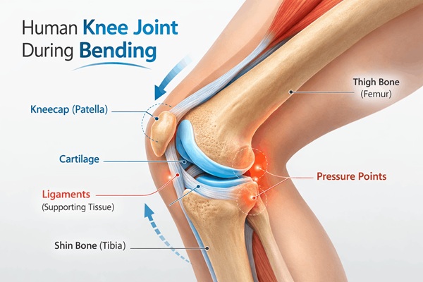 knee joint bending anatomy showing pressure on kneecap