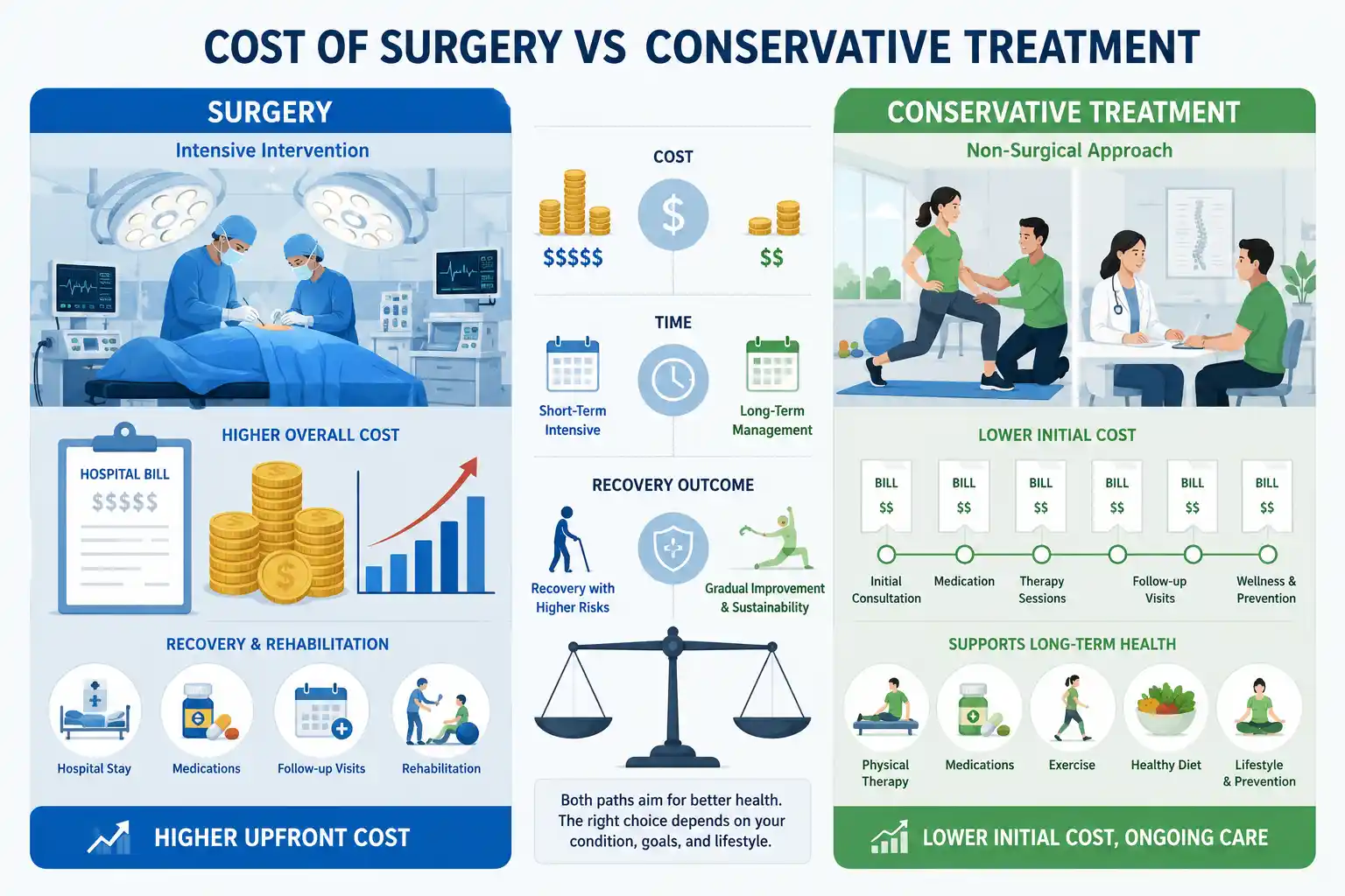 cost of surgery vs conservative treatment