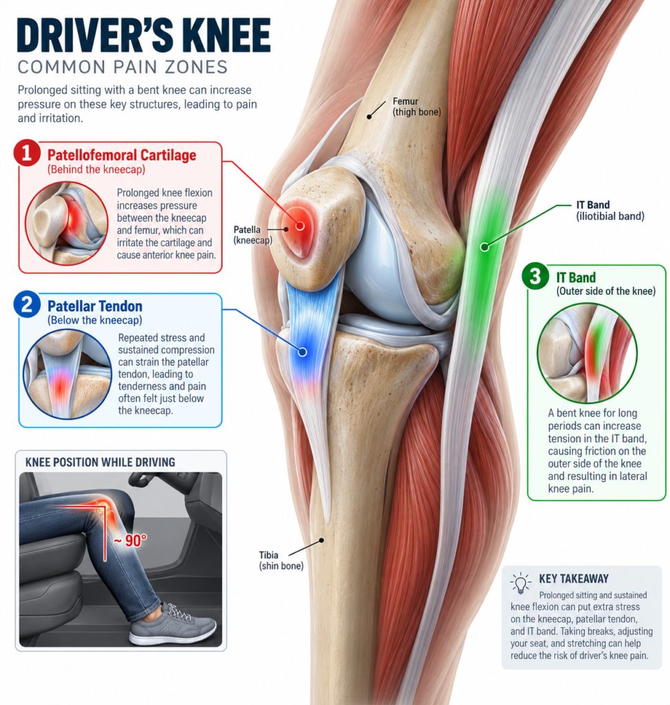 why do my knees hurt after driving long distances